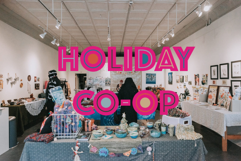 Folks gather in the gallery space and pursue the handmade items in a pop-up shop.